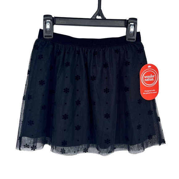 wonder nation Other - Black Tulle Skirt Girls Small 6-6X Flocked Floral Tutu Mesh Balletcore NEW